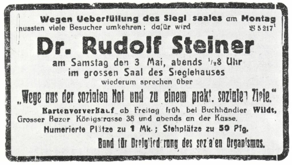 Vortragsplakat Dr. Rudolf Steiner